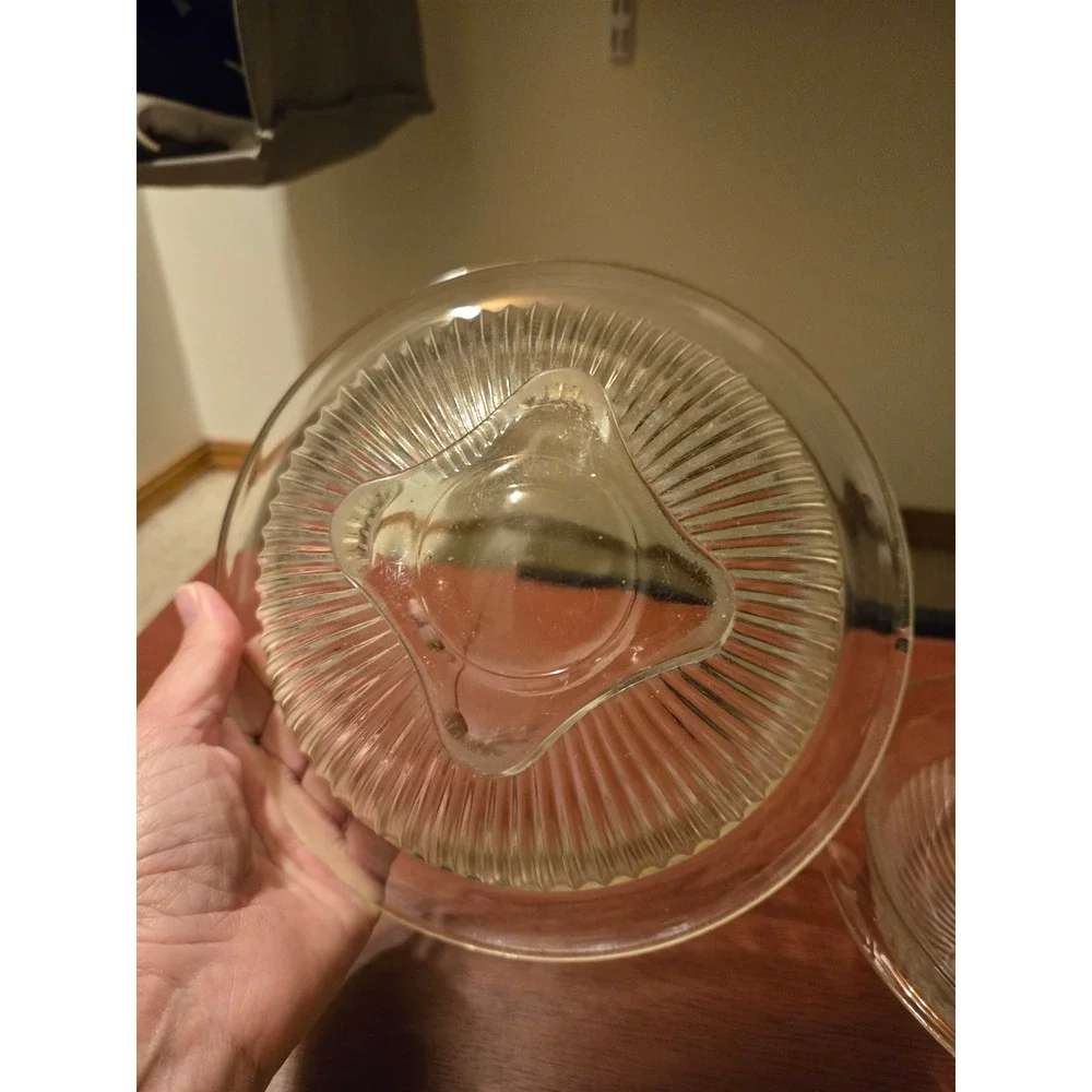 Vintage Clear Ribbed Glass Nesting Mixing Bowls Set of 2 Fluted Footed Round